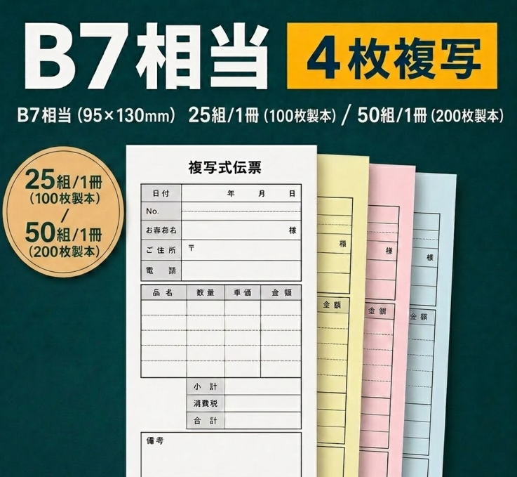 複写伝票・基本タイプ(表紙なし) 4枚 95×130mm(B7相当)