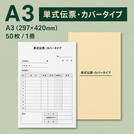 単式伝票・カバータイプ（表紙付き） A3(297×420mm) 上質紙70kg