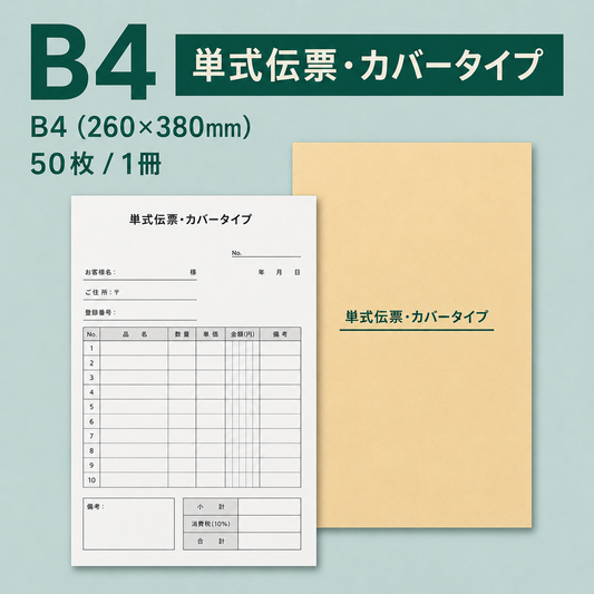 単式伝票・カバータイプ（表紙付き） B4(260×380mm) 上質紙70kg